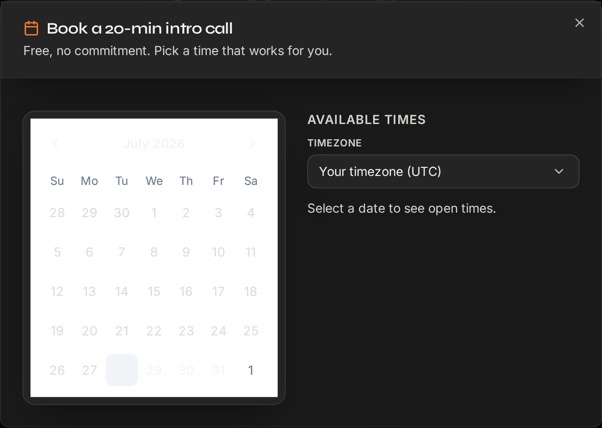 Booking widget built by SelonyX showing available consultation times